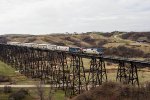 AMTK 151 leads the westbound Empire Builder across Gassman Coulee Trestle